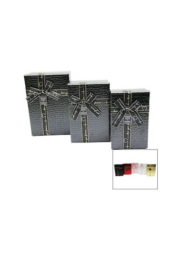 3 Lü Dikdörtgen Deri Desenli Hediye Kutusu 5332
