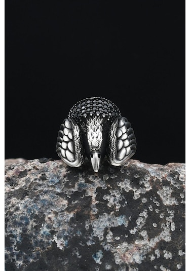 925 Ayar Gümüş Erkek Yüzüğü Mikro Taş Süslemeli Kartal Figürlü 901246