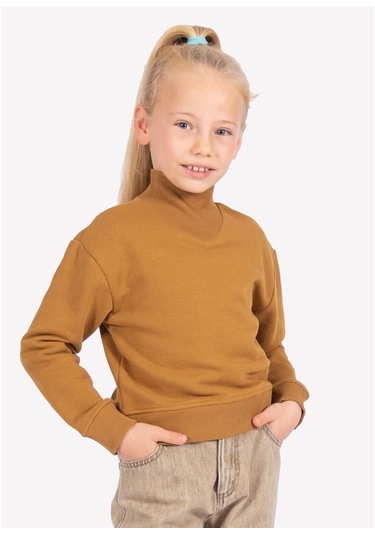 Ozmoz Kız Çocuk Boğazlı Kahverengi Sweatshirt Kahverengi