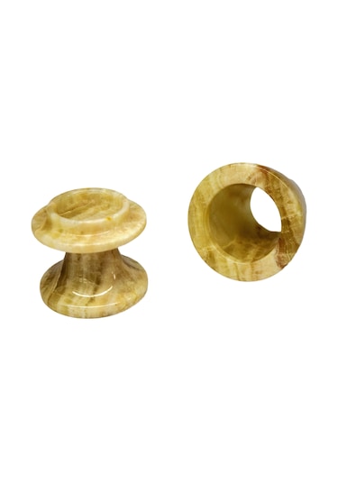 Oniks Taş Geçmeli Mumluk- Dekoratif Doğal Taştan Damarlı Akik D