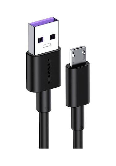 Awei Cl-77m 5a Usb'den Micro Usb Arayüzüne Akıllı Hızlı Şarj Tpe Veri Kablosu, Kablo Uzunluğu: 1m Siyah