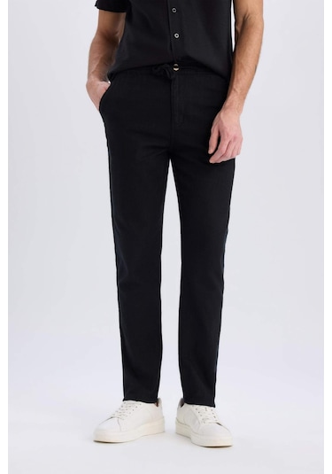 DeFacto %100 Pamuk Keten Görünümlü Pantolon Beli Lastikli Slim Fit Dar Kesim Cepli Düz Paça D2671AX25SMBK81 DeFacto %100 Pamuk Keten Görünümlü Pantolon Beli Lastikli Slim Fit Dar Kesim Cepli Düz Paça D2671AX25SMBK81