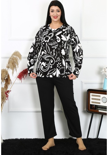 Akbeniz Kadın Büyük Beden Penye Uzun Kol Pijama Takım 202217 Siyah Akbeniz Kadın Büyük Beden Penye Uzun Kol Pijama Takım 202217 Siyah
