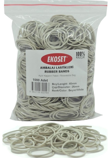 Ekoset Beyaz Paket Ambalaj Toka Para Lastiği 1000 Adet 40Mm