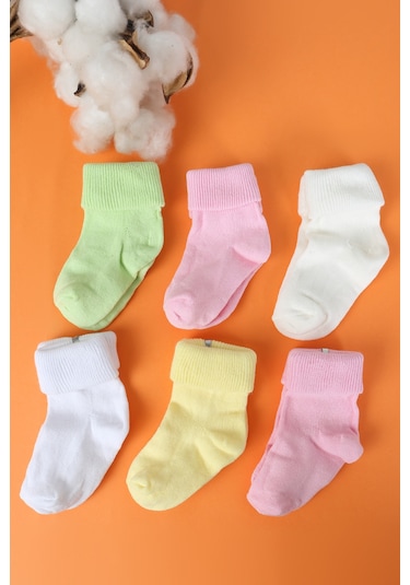%100 Pamuklu 6'lı Yenidoğan Bebek Çorap Pembe
