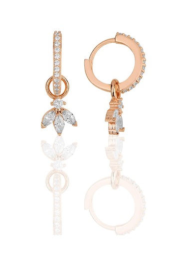 Gümüş Rose Zirkon Üç Taşlı Lotus Çiçeği Küpe Barcode Gold - Rose Gold - Rodyum