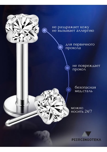 Piercingoteka Küpe Labret, Tragus Ve Helix Piercing İçin Taşlı 179628828 Gri