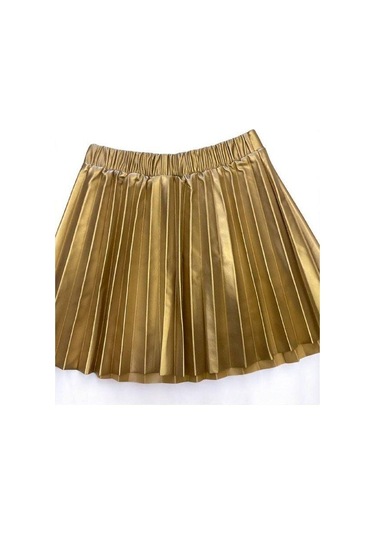 Kız Bebek Pileli Deri Etek-14903 Altın