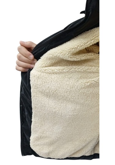 Kız Çocuk /Erkek Çocuk Fermuar Cepli Kapüşonu Çıkabilen İçi Peluş Astarlı Siyah Mont