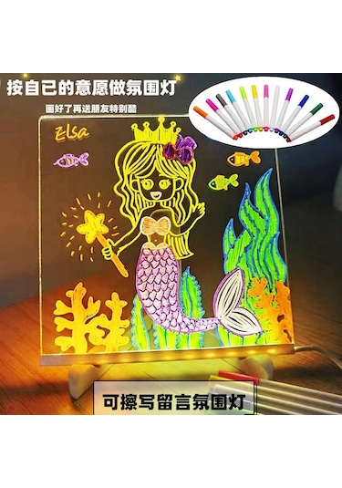 Samdoo Çocuklar İçin Taşınabilir Akrilik Işıklı Yazma Tahtası Silinebilir Boyama Panosu 7 Renkli Kalem Ve Ayaklı 300x200x3mm Büyük Boy J-95 Çok Renkli