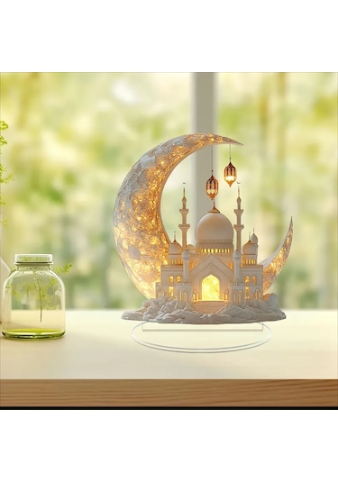 Lemestar İslamik Desenli Akrilik Masa Süsüsü - Beyaz Ev Dekorasyonu Ve Hediye Seçeneği