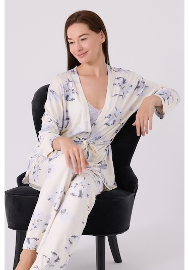 Pierre Cardin Kadın Mavi 3lü Pijama Takımı Pc8885-s-v1 Mavi