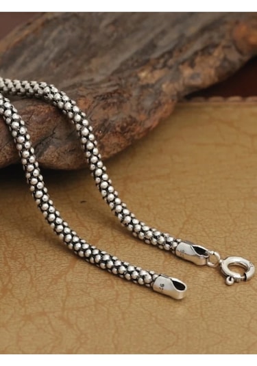 925 Ayar Gümüş Popcorn Eskitme Model Zincir Kolye 1,7 Mm