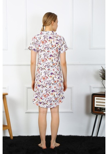 Akbeniz Kadın Penye Kısa Kol Düğmeli Ekru Tunik Gecelik 13104-ekru Ekru