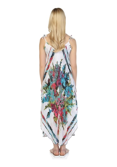 Askılı Vual Afrodit Midi Boy Elbise Beyaz 6077