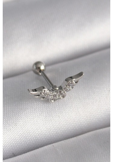 316l Çelik Gümüş Renk Zirkon Taş Detay Kanat Model Tragus Piercing Çok Renkli