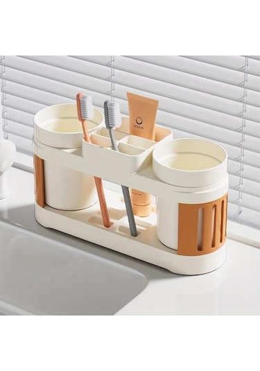 Elmpaly 1 Set Modern Plastik Diş Fırçası Tutucu Beyaz Tekli Bardaklı Yer Montajı Banyo Saklama Kutusu 1