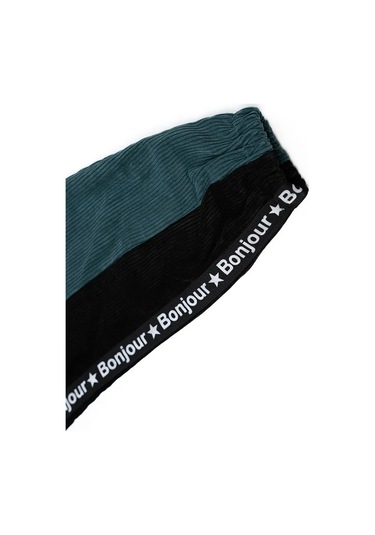 Kadın Siyah Souchi Bonjour Şeritli Yeşil Kadife Pantolon Yeşil