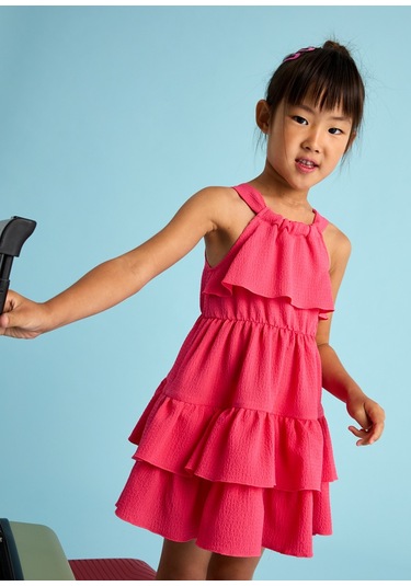 Mayoral 3933 Kız Çocuk Fuşya Fırfırlı Elbise Fuşya