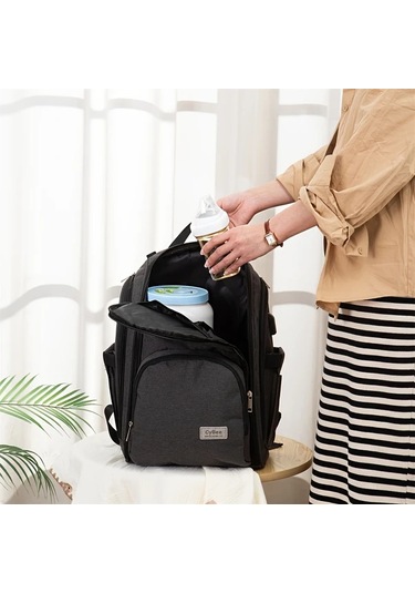 Wangxi Koyu Gri Yuksek Kaliteli Malzeme Cift Omuzlu Buyuk Kapasiteli Cok Fonksiyonlu Anne Cantasi Bebek Bezi Cantasi Koyu Gri