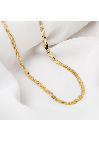 Ezme Zincirli Örgülü 14 Ayar Zincir Kolye 50 Cm.