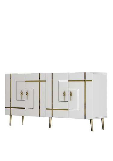 Honest Konsol Tv Sehpası Çok Amaçlı Dolap 150 Cm Beyaz Altın