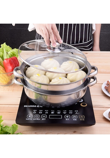 Hangfox 28cm Çift Katlı Paslanmaz Çelik Yemek Tenceresı - Buğulama & Kaynatma Fonksiyonu - Kaliteli Ev Aletı Gri