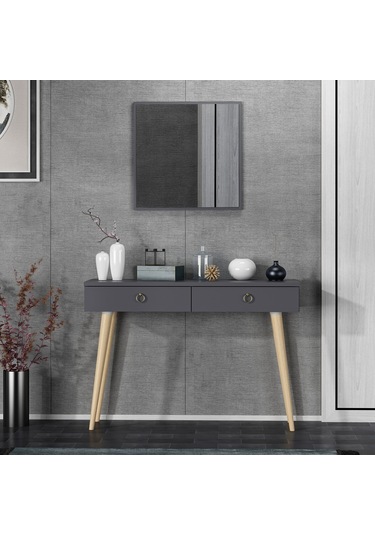 Dekorosso Arden Ahşap Ayaklı Kare Aynalı Modern Dekoratif Dresuar (497932280) Antrasit