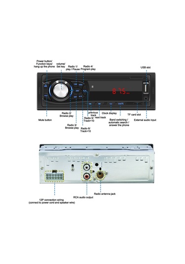 Ximistore9 12v Araç Bluetooth Mp3 Çalar - Tf Kart, Usb, Fm Radyo Ve Uzaktan Kumandalı