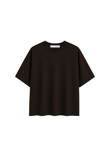 Mixray 2101 Kadın Bisiklet Yaka Soft Oversize Basic Modal T-shirt Kahve Kahverengi