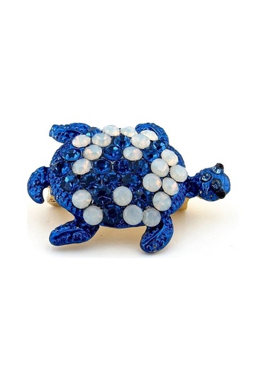 Solfera Mavi Beyaz Benekli Su Kaplumbağası Deniz Zirkon Taşlı Broş Rz198