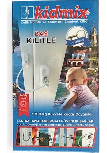 Kidmix Pecere Pimapen Kilidi Halatlı Anahtarlı Emniyet Bebek Güvenlik Çelik Kapı Seti 2 Yıl Sac
