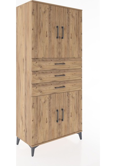 Hyperion Dolap 3 Raflı 3 Çekmeceli 4 Kapaklı 88x44x195 Çam-çam Çam