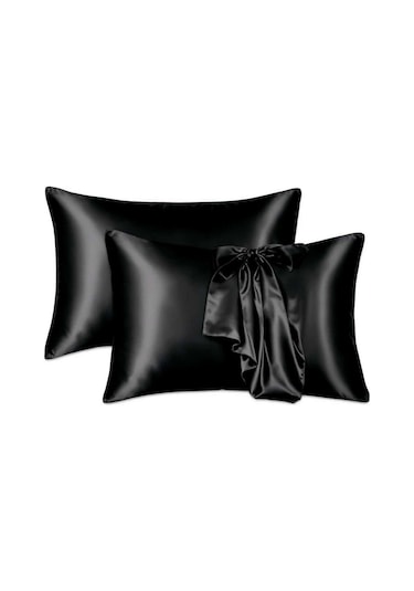 Antibakteriyel Terletmeyen İpek Saten Yastık Kılıfı 2'li 50x70 Siyah Siyah
