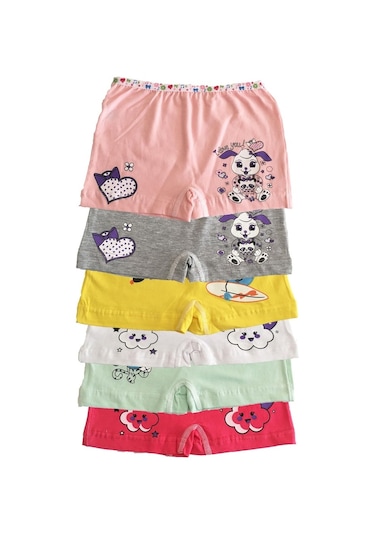 Tutku İç Giyim Kız Çocuk Renkli Likralı Pamuk Boxer Külot 6'lı Paket