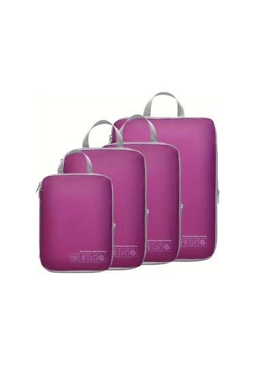 Fochsia 4 Adet Purple Canlı Renk Sıkıştırma Seyahat Organizatör Çantası Nylon Dayanıklı Kampçılık Eşyası Ahşap