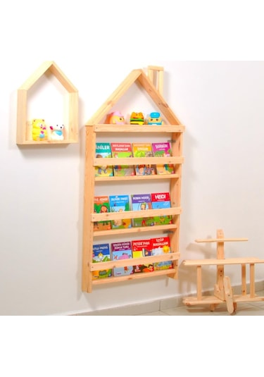 Çocuk Odası Eğitici Montessori Kitaplık Mobilya 4lü Raf Duvar Raf