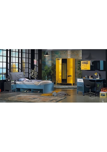 Dolap Urlu Mix Sarı Model Üç Kapaklı Kafes Kapak Arkası Cam Detay Sarı