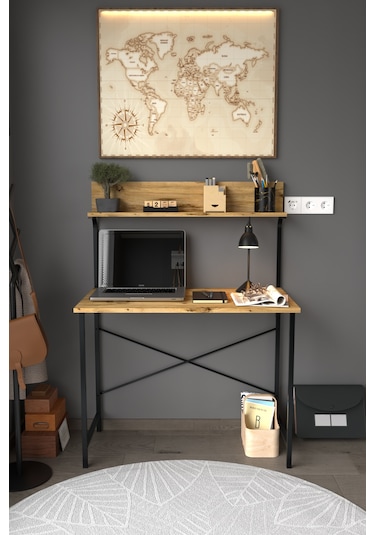 Parla Üstten Raflı Dekoratif Çalışma Masası 50x90 Cm Atlantik Çam
