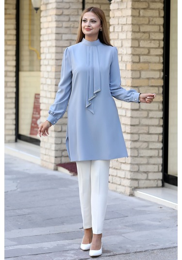 Işıltı Taş Detaylı Büyük Beden Tesettür Takım Gri