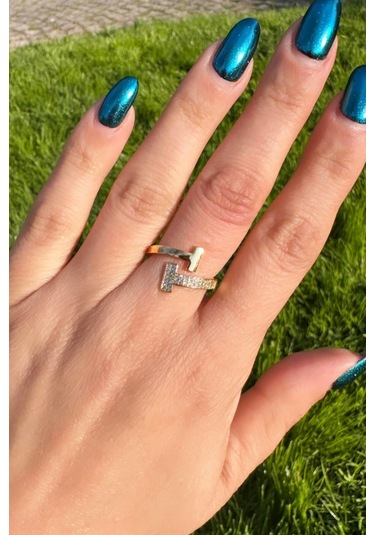 Zirkon Taşlı Çapraz Gold Marka Yüzük Gold