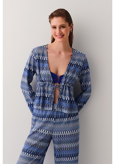 Suwen Wave Plaj Gömleği Sba25550944 Cam Göbeği Baskılı Çok Renkli