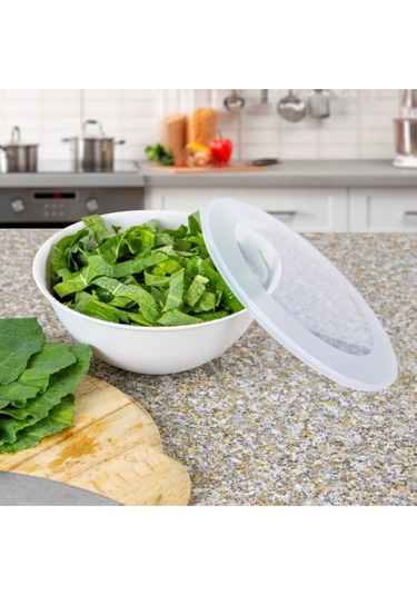 Ceronni Lunar Kapaklı Kase 3lü Set 3lt 2lt 1lt Beyaz Beyaz