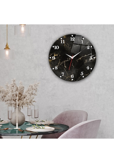 Decorita Cam Saat | Black Marble | Çap40cm Çok Renkli
