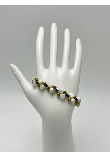 Yıldız Doğal Taş 6mm Ipli Beyaz Sedef Ayarlanabilir Ölçü Doğal Taş Bileklik Beyaz