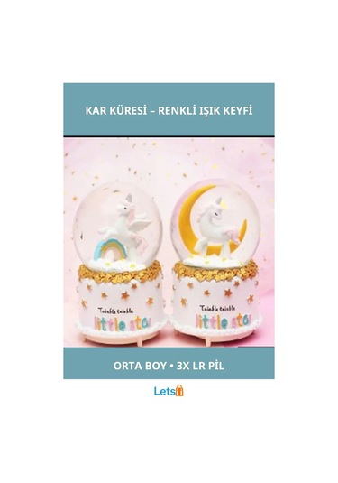 Unicorn Kar Küresi Orta Boy 3d Yıldız Desenli Renk Değiştiren Işık 1 Adet