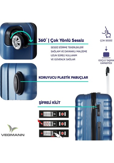 Vegmann Delphin Mavi 3 Lü Valiz Seti Mavi
