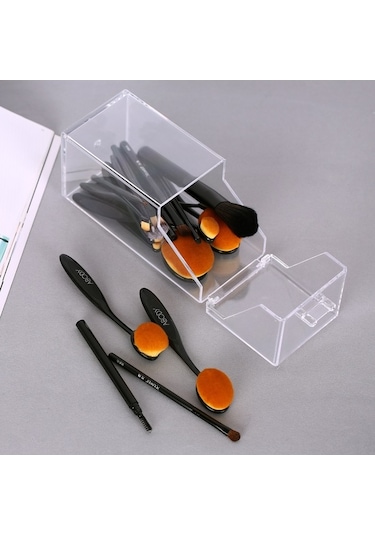 Pazly Şeffaf Akrilik Toz Geçirmez Makyaj Fırçası Organizatörü Kozmetik Kutusu Kapaklı Diğer Diğer