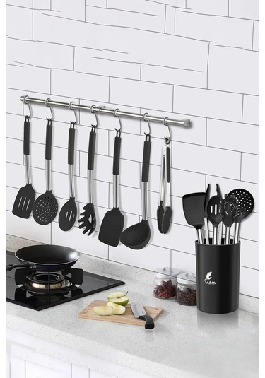 Guojin 26 Parça Paslanmaz Çelik Silikon Uçlu Spatula Seti Siyah