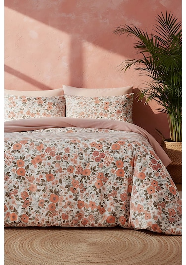 Pembe Bahar Çift Kişilik Naturel İpeksi Nevresim Takımı Pembe